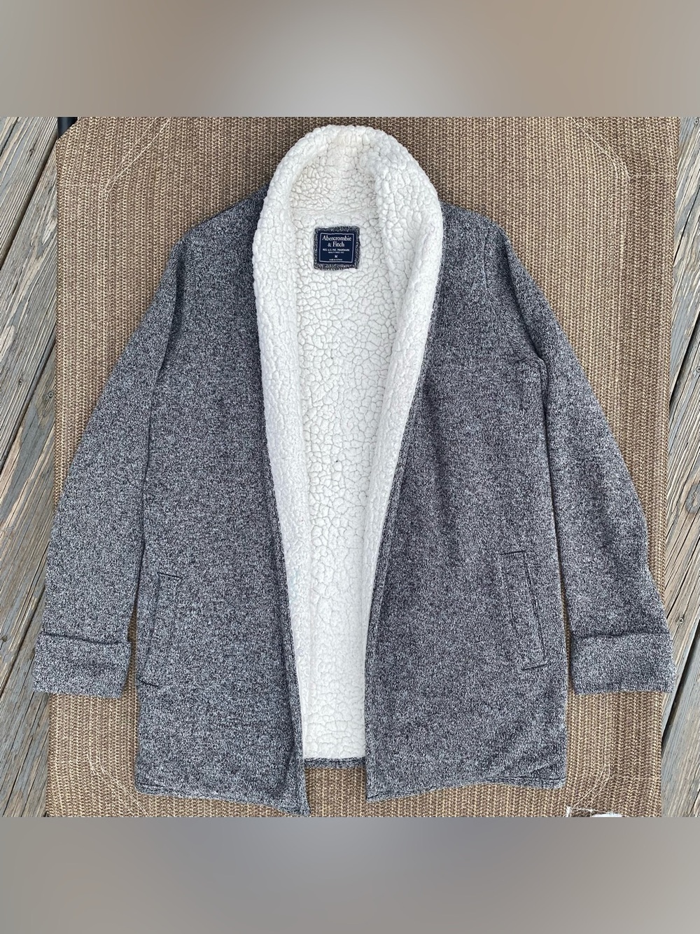 Abercrombie & Fitch Gray Heather Sherpa Cardigan Coat M